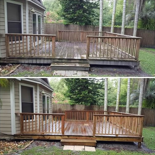 Before & After wood deck cleaning